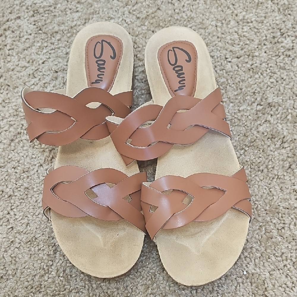 Savvy Tan Woven Strap Sandals